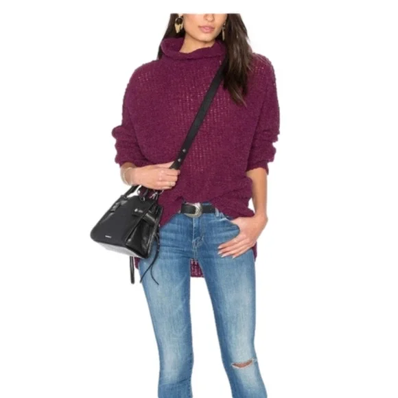 Free People "She's All That" Sweater Top Tunic Knit Cowl Turtleneck EUC - Picture 2 of 7